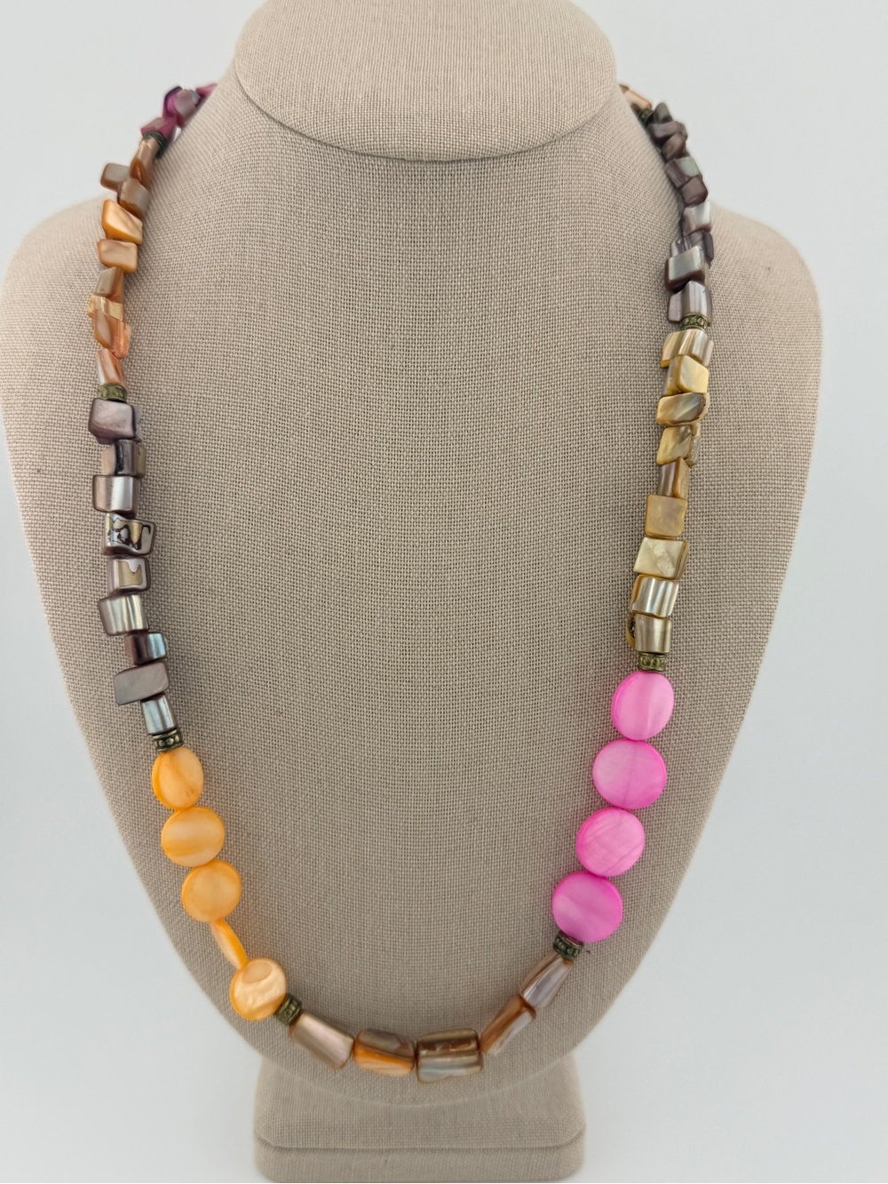 Multi-Color Mother of Pearl Shell Chunky Statement Necklace Asymmetrical
